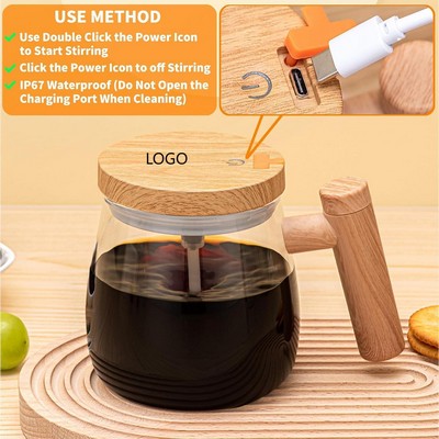 Self Stirring Heated Mug with Lid,Upgrade Recharge High Speed Coffee Cup, Food-grade Mixing Glass