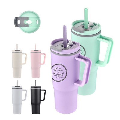 30 oz. Plasitc Handle Mug with Twist Closure Straw Lid