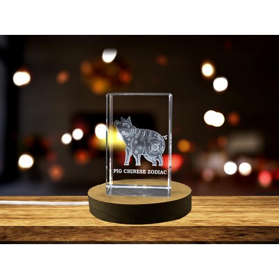 Pig Chinese Zodiac Sign 3D Engraved Crystal Keepsake Gift