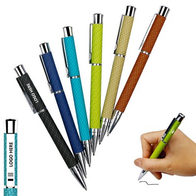 Weaved Texture PU Leather Barrel Metal Pen