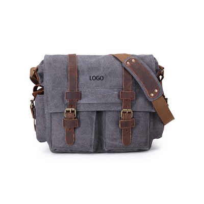 Military Canvas Messenger Bags W/ Two Front Pockets