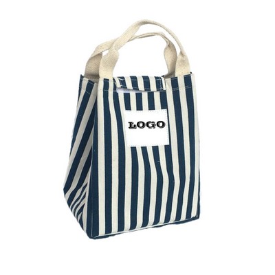 Striped Polyester Insulated Lunch Tote Bag