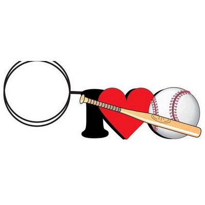 I Love Baseball w/ Bat Key Chain w/Clear Mirrored Back (3 Square Inch)