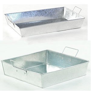 Galvanized Rectangular Tray w/Side Handle (9"x9"x2")