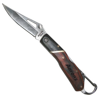 Stainless Steel & Redwood Pocket Knife w/ Carabiner