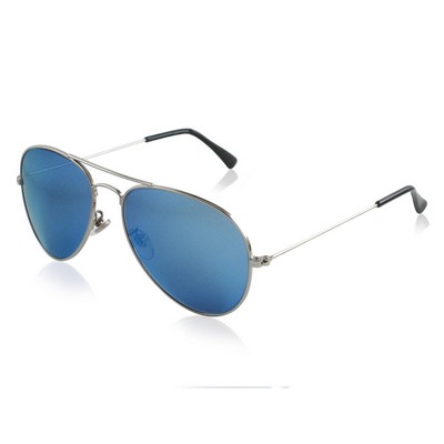 Osprey style, brand name Silver Handcrafted Metal Aviator Sunglasses w/Blue Lens & Custom Case