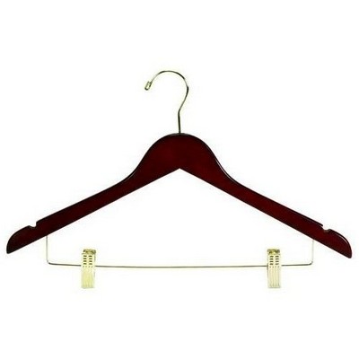 Flat Wooden Walnut & Brass) Suit Hanger w/Clips