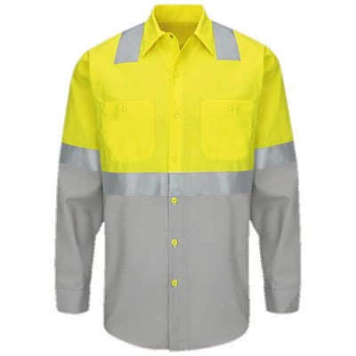 Red Kap™ Hi-Visibility RipStop Long Sleeve Work Shirt Type R, Class 2 - Yellow/Silver/Gray