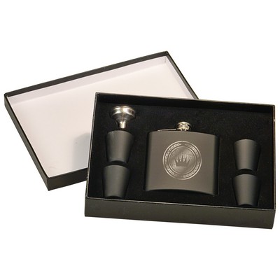 6 Oz. Matte Black Flask Set with Presentation Box