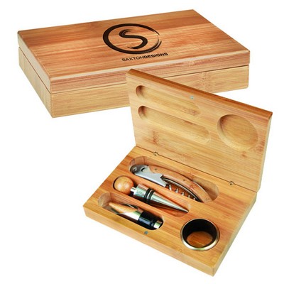 Bamboo 4 Pc. Wine Tool Gift Set - Screen Imprint