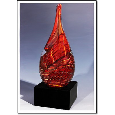 Glowing Ember Art Glass Sculpture w/ Marble Base (4"x10.75")