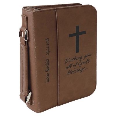 Dark Brown Leatherette Book/Bible Cover w/ Handle & Zipper