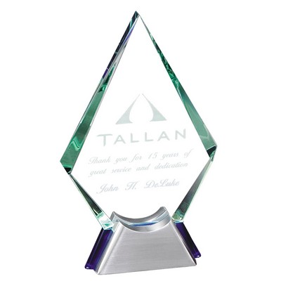 Large Green Arrow Glass Award w/Blue & Chrome Base