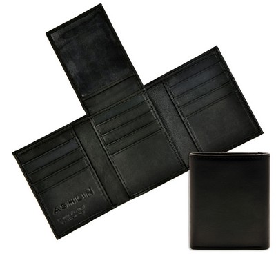 Ashlin® Designer Maddox Midnight Black Trifold Wallet w/16 Slots