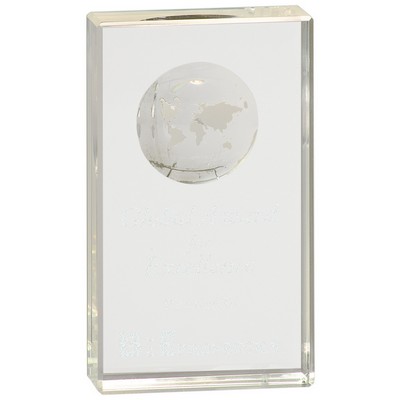 6" Clear Crystal Rectangle with Globe Etching