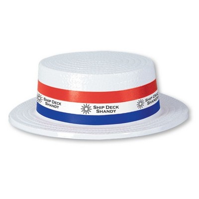 White Plastic Skimmer Hat w/ Custom Digital Printed Band