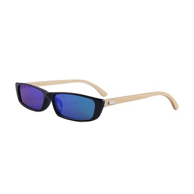 Bamboo Sunglasses - Green Mirror Lenses - Black Frames