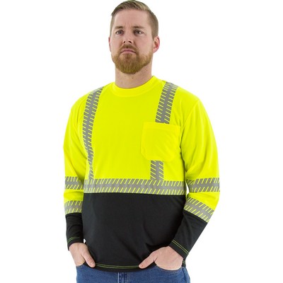 High visibility yellow long sleeve shirt with reflective chainsaw Striping, ANSI 2, R