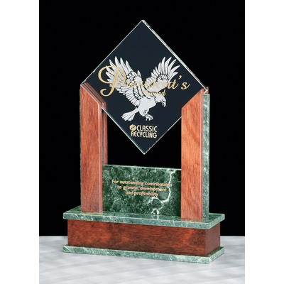 SUMMIT: Stone & Glass Desk Award w/Jade Glass Panel