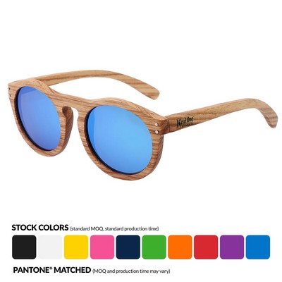 Zebra Full Wood Mirrored Promotional Sunglasses W/ Temple Imprint