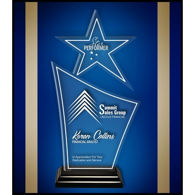 8" Star Finn Clear Acrylic Award with a Black Wood Base