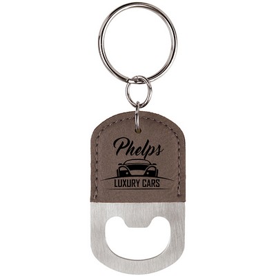 Gray Leatherette Oval Bottle Opener Keychain – Laserable