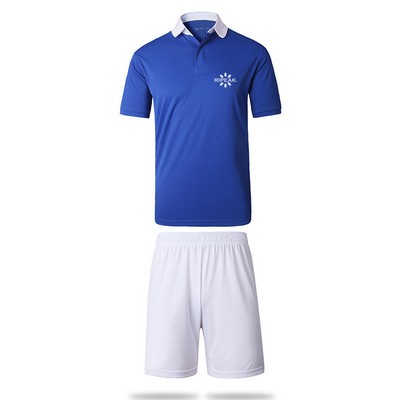 Men's Polyester Soccer Suits Outfits Tracksuit Lapel POLO Shirt and Shorts 2 pcs Set(Model C)