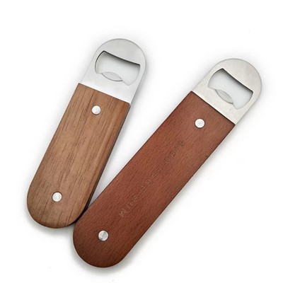 Flat Beer Bottle Opener with Wooden Handle