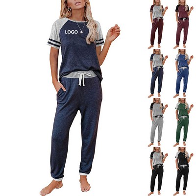 Women Two Piece Outfits Loungewear Short Sleeve Pajama Set