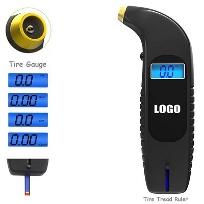 Brass Nozzle Digital Tire Pressure Gauge w/Tread Depth Ruler