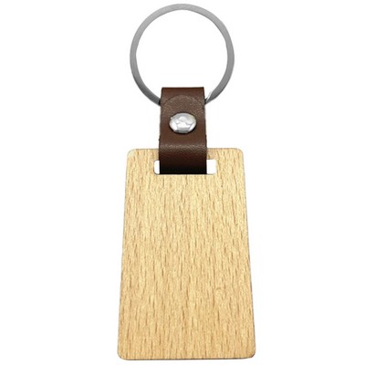 Rectangular Wood Keychain w/ Leather Strap