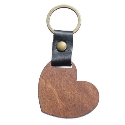 Heart Wood Keychain w/ Leather Strap