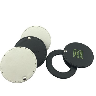 Mini Round Makeup Mirror w/Leather Holster