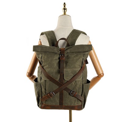 Travel Computer Leather Canvas Backpack