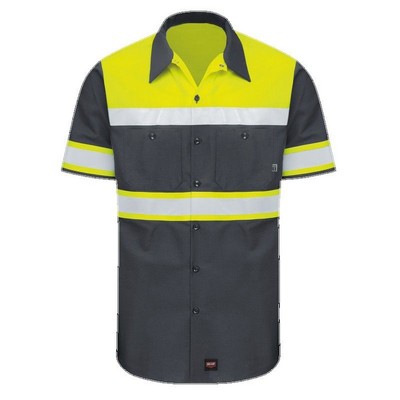 Red Kap™ Short Sleeve Hi-Visibility RipStop Color Block Work Shirt - Yellow/Silver/Charcoal Gray