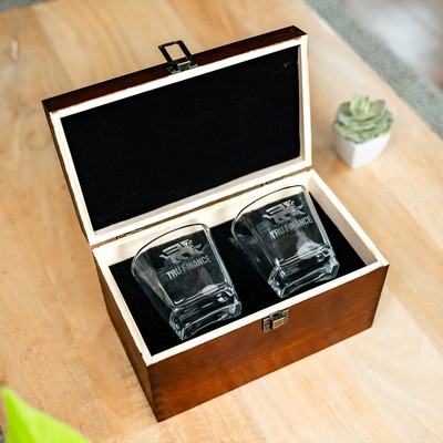 Aviara Whiskey Glass 2pc Set - Branded Wood Box