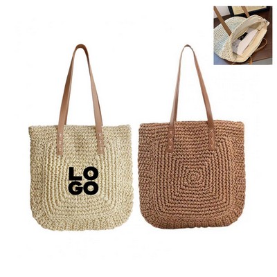 Womens Hand-woven Straw Shoulder Bag