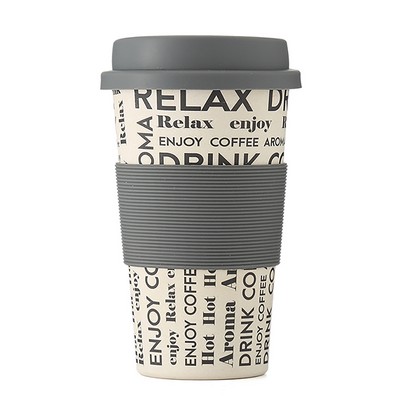 Bamboo Fibre Travel Coffee Cup Mug With Silicone Lid