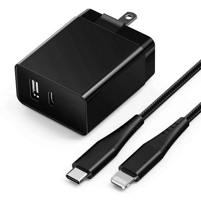 USB-PD Fast Wall Chargers with 6' USB-C to Lightning Cable - Black, 20