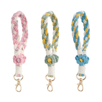 Woven Cotton Rope Car Key Holder Macrame Wristlet Keychain