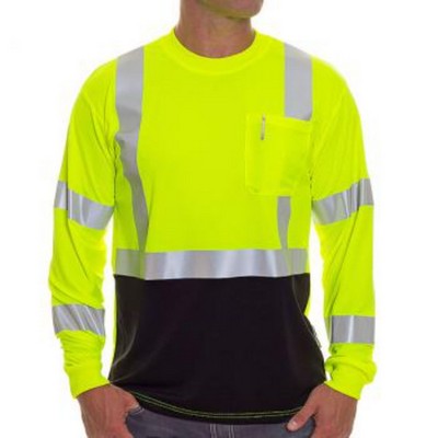 Hi Vis Class 3 5 Oz. Poly-Cotton Color Block Reflective Tape Safety T-Shirt With Pocket