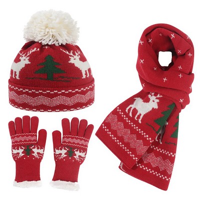 Festive Christmas Beanie Scarf Glove Set