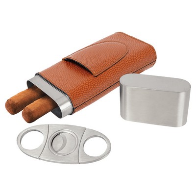 Basketball Leatherette Cigar Case with Cutter