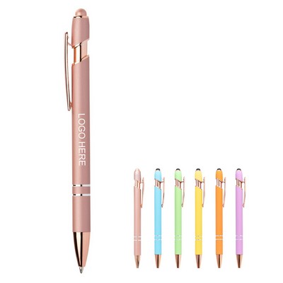 2-in-1 Metallic Stylus Retractable Ballpoint Pen Rose Gold