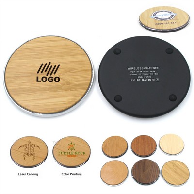 Wooden Bamboo Wireless Charger With Aluminum Base