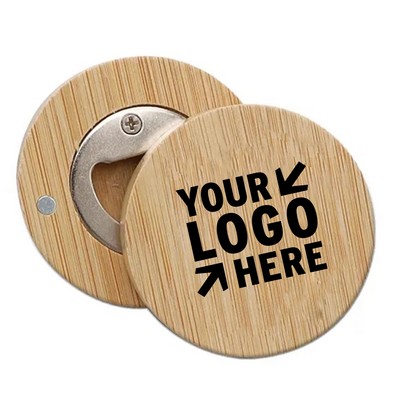 Custom Full Color Round Bamboo Bottle Opener & Magnets Memo Holder