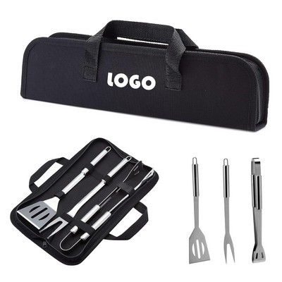 3pcs Stainless Steel BBQ Grilling Tool Set with Carry Bag