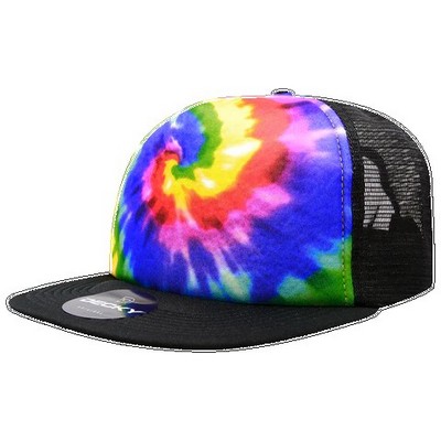 Decky Five Panel Tie Dye Trucker Cap w/Flat Bill