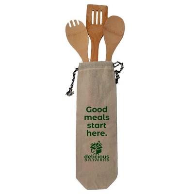 Cotton Tote- Bamboo Utensils Holder