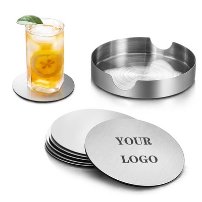 6 Piece Stainless Steel Coaster Set With Holder